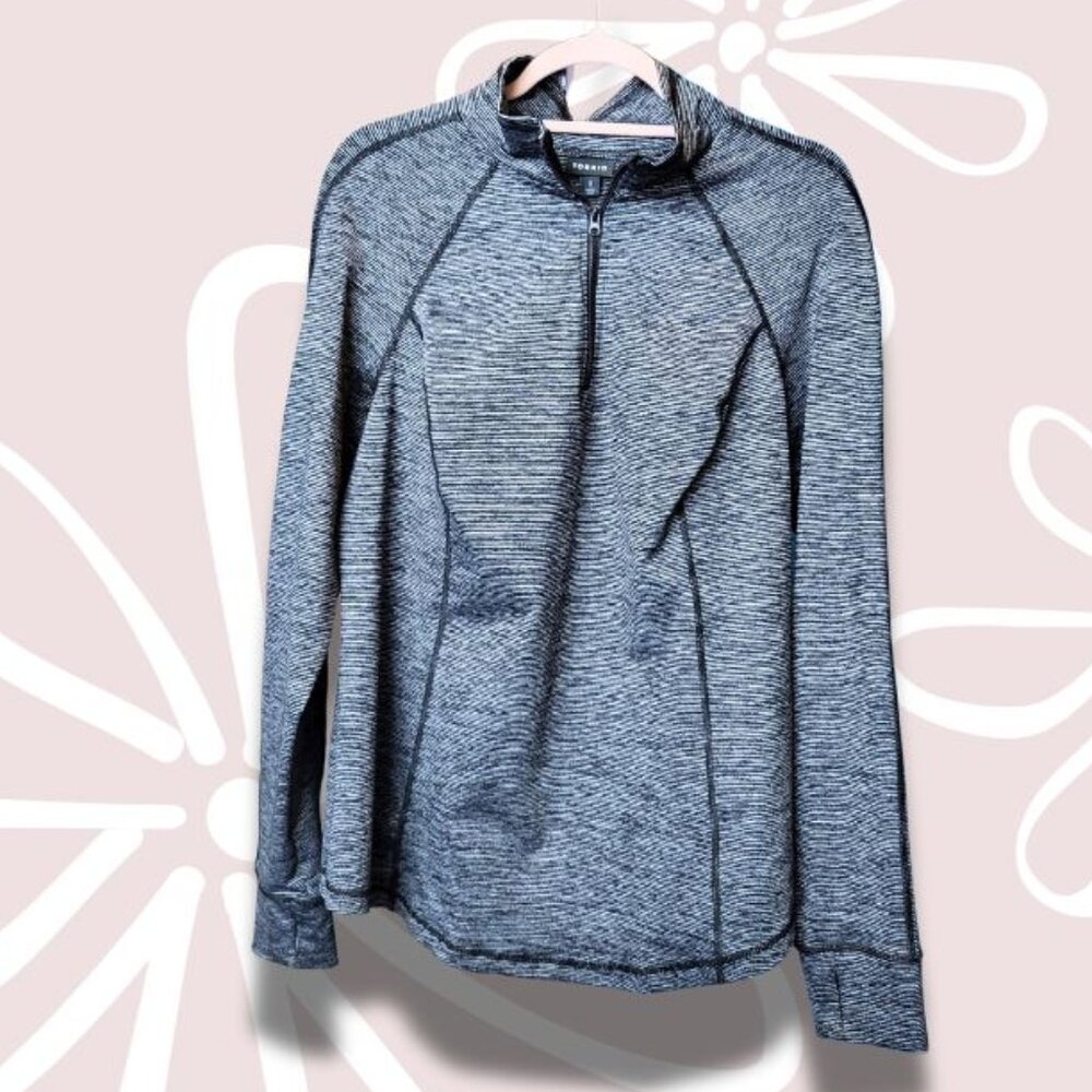 34.$5-OX-TORRID Athleisure Top Black/Grey Zip Neck w/Thumb Holes
